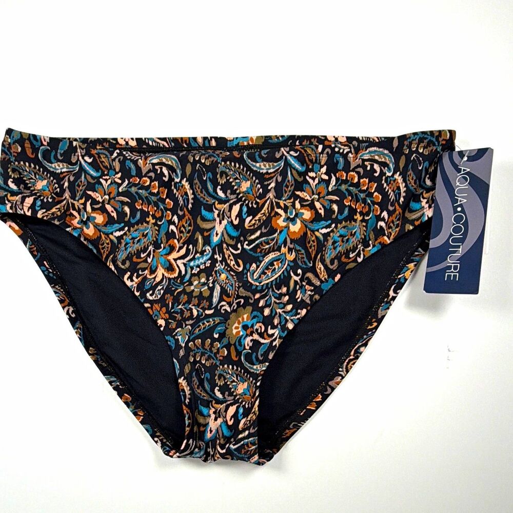 Aqua Couture Bikini Bottom Women’s Size M Regular Black Multicolor Paisley Lined